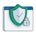 Protect, a shield and padlock over a browser window